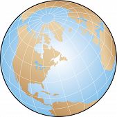 foto of longitude  - Globe illustration focusing on North America with lines of latitude and longitude - JPG 