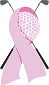 pic of golf  - Vector design of a breast cancer ribbon wrapped around a pink golf ball and crossed golf clubs - JPG 