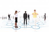 image of connectivity  - Human models connected together in a social network pattern - JPG 