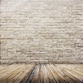 stock photo of interior  - old interior with brick wall - JPG 