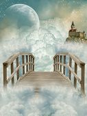 picture of bridge  - Fantasy Landscape with bridge and old castle - JPG 