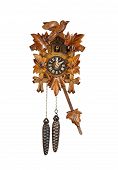 stock photo of clockface  - Crafted wooden made cuckoo clock with birdie out of house at 2 O - JPG 