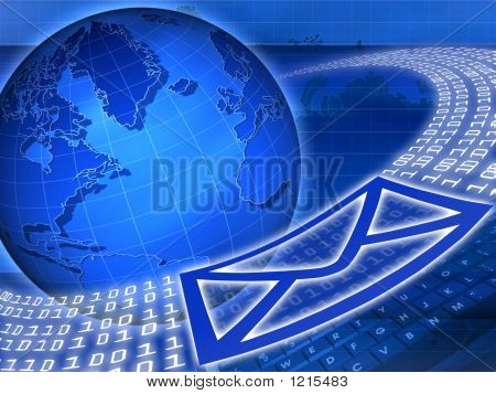 Picture or Photo of Email being sent around the globe with internet technology