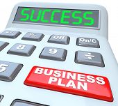 stock photo of succeed  - The words Business Plan on a red button of a calculator with the word Success on its digital display to illustrate the importance of having a vision for your company or organization to succeed - JPG 
