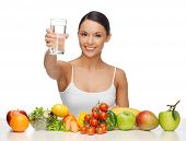 stock photo of food  - beautiful woman with healthy food and water - JPG 