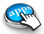 image of blue  - apps blue button and cursor hand on white background - JPG 