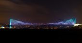 stock photo of bridge  - Bosphorus Bridge at Night from Istanbul Turkey - JPG 