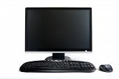 stock photo of mouse  - Modern desktop computer with wireless keyboard and mouse - JPG 