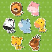 image of animals  - cute animal stickers with lion hippo zebra rhinoceros giraffe cheetah and antelope - JPG 