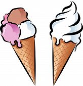 stock photo of ice  - Illustration of two colored ice cream cones - JPG 