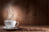 pic of food  - warm cup of coffee on brown background - JPG 