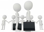 picture of humanoid  - 3d humanoid two businessman character with a briefcase shake their hands and a team at the background - JPG 