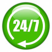 picture of hours  - Vector 24 hour green button isolated on white background - JPG 