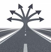 picture of future  - Road to opportunity and career choices as a business or education symbol of choosing the best path and options for life success in the future as multiple streets and highways in three dimensional shape on white - JPG 