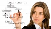 pic of business  - business woman drawing a business plan isolated over a white background - JPG 