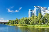 foto of buildings  - High rise apartment buildings by the riverside - JPG 