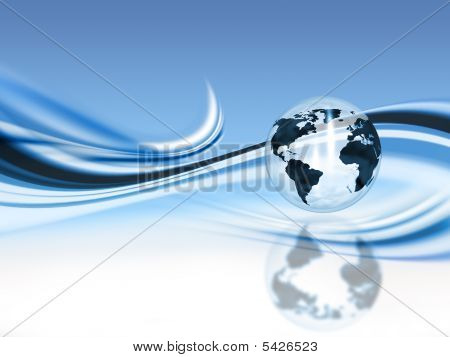Picture or Photo of Glass Globe on abstract blue wave background