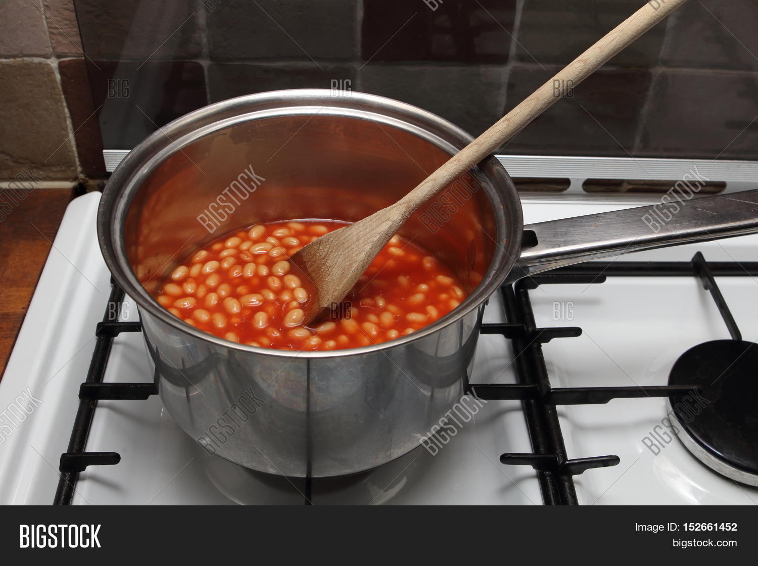 Saucepan Baked Beans Cooking On Gas Image & Photo Bigstock