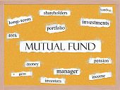 image of shareholders  - A Mutual Fund word cloud concept with words on notebook paper taped on a corkboard and great terms such as pension shareholders investments manager and more - JPG 