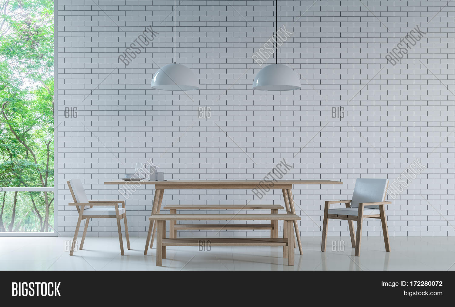 modern white dining room decorate wall with white brick 3d modern white dining room decorate wall with white brick 3d