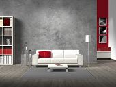 picture of  photo  - modern fictitious living room with white sofa and copy space for your own image - JPG 