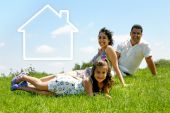 pic of home  - family on the grass with home in the sky - JPG 