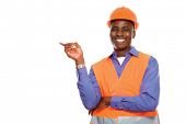 foto of construction worker  - A black man African American Construction Worker on a job site - JPG 