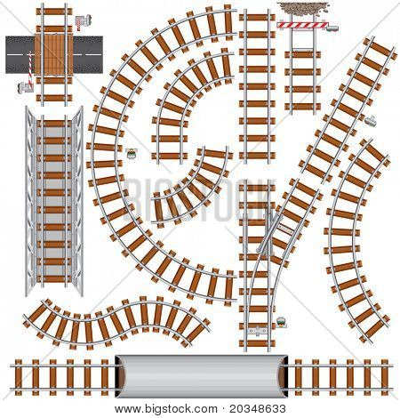 Isolated Railroad elements to create your own train road. Detailed 