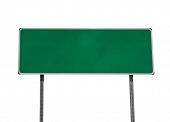 stock photo of road sign  - Green blank highway sign isolated on white - JPG 