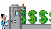 pic of money  - Isolated illustration Businessman driving the money making machine - JPG 