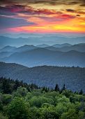 picture of blue  - Blue Ridge Parkway Scenic Landscape Appalachian Mountains Ridges Sunset Layers over Great Smoky Mountains National Park - JPG 