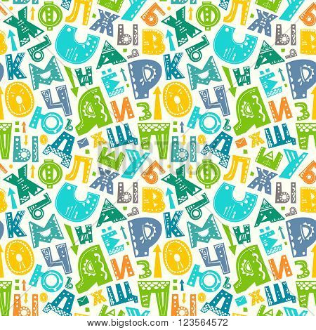 Seamless pattern with cyrillic russian alphabet funny letters. Vector