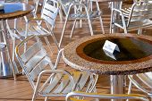image of pulldown  - no smoking area in outdoor cafe on stern of cruise liner - JPG 