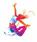 stock photo of fitness  - The dancing girl with colorful spots and splashes on white background - JPG 