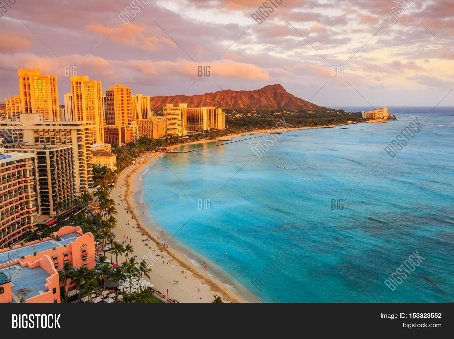 Honolulu, Hawaii. Skyline of Honolulu, Diamond Head volcano and Waikiki
