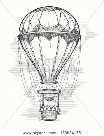 retro hand drawing hot air balloon vintage hot air airship vector sketch