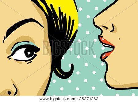 Picture or Photo of Woman telling secrets, pop art retro style illustration