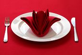 stock photo of setting  - folded napkin like a rose bud - JPG 