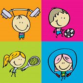stock photo of sports  - Doodle happy sport kids - JPG 