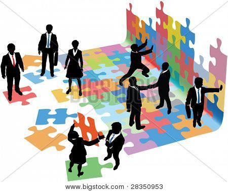 Picture or Photo of Business people collaborate to put pieces together find solution to puzzle and build startup