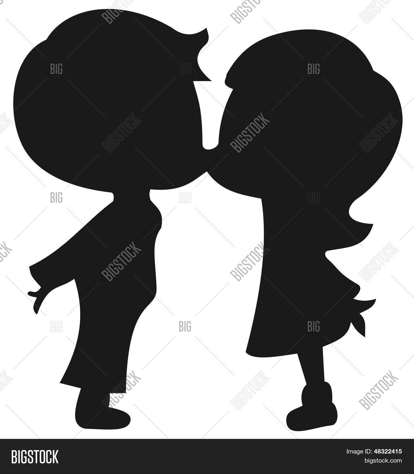 kissing kids silhouette