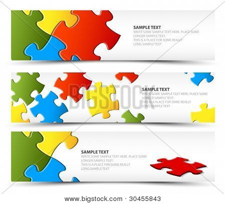 Picture or Photo of Set of puzzle horizontal banners - jigsaw or solution