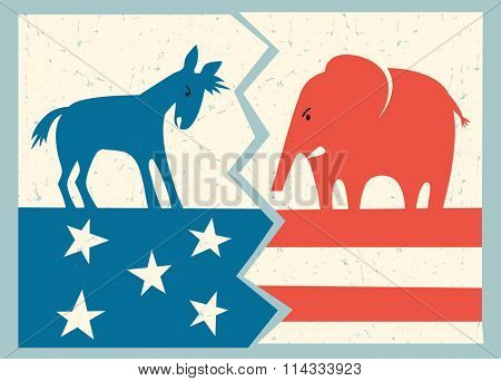 democrat donkey versus republican elephant political illustration