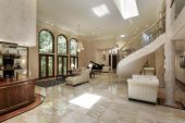 picture of marble  - Elegant living room with marble floors and stairway - JPG 