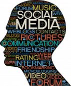 stock photo of internet technology  - the silhouette of his head with the words on the topic of social networking - JPG 