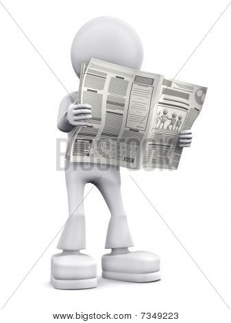 Picture or Photo of Person read newspaper. 3d image isolated on white background.