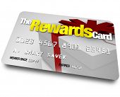 stock photo of currency  - A credit card with the name The Rewards Card and a present shown on it illustrating the benefits - JPG 