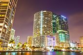 picture of buildings  - City of Miami Florida colorful night panorama of downtown business and residential buildings - JPG 
