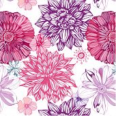 foto of contrast  - seamless pattern with pink asters and dahlia - JPG 