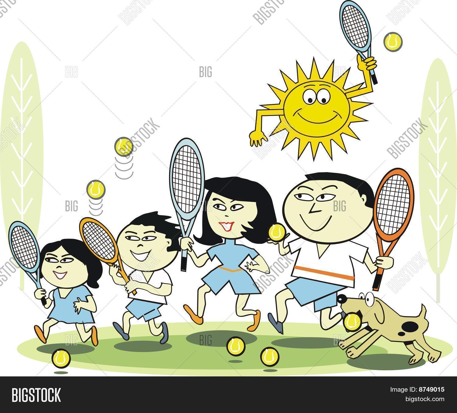 Happy Family Tennis Cartoon Vector & Photo | Bigstock
